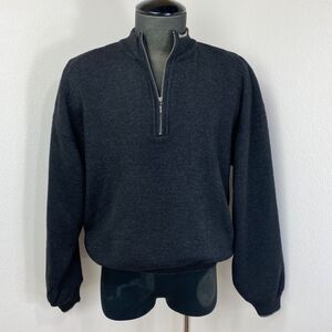 Carnoustie Dark Gray Black Wool Blend Pullover Sweater Lg Long Sleeves 1/4 Zip